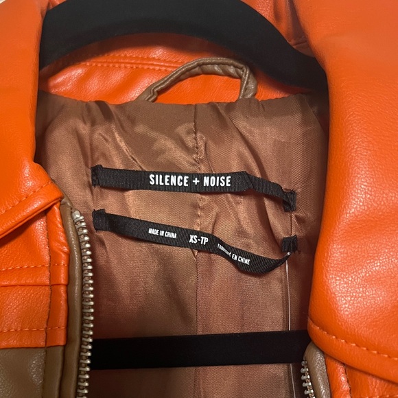 silence + noise Jackets & Blazers - silence + noise Orange Faux Leather Bomber with Tan Trim